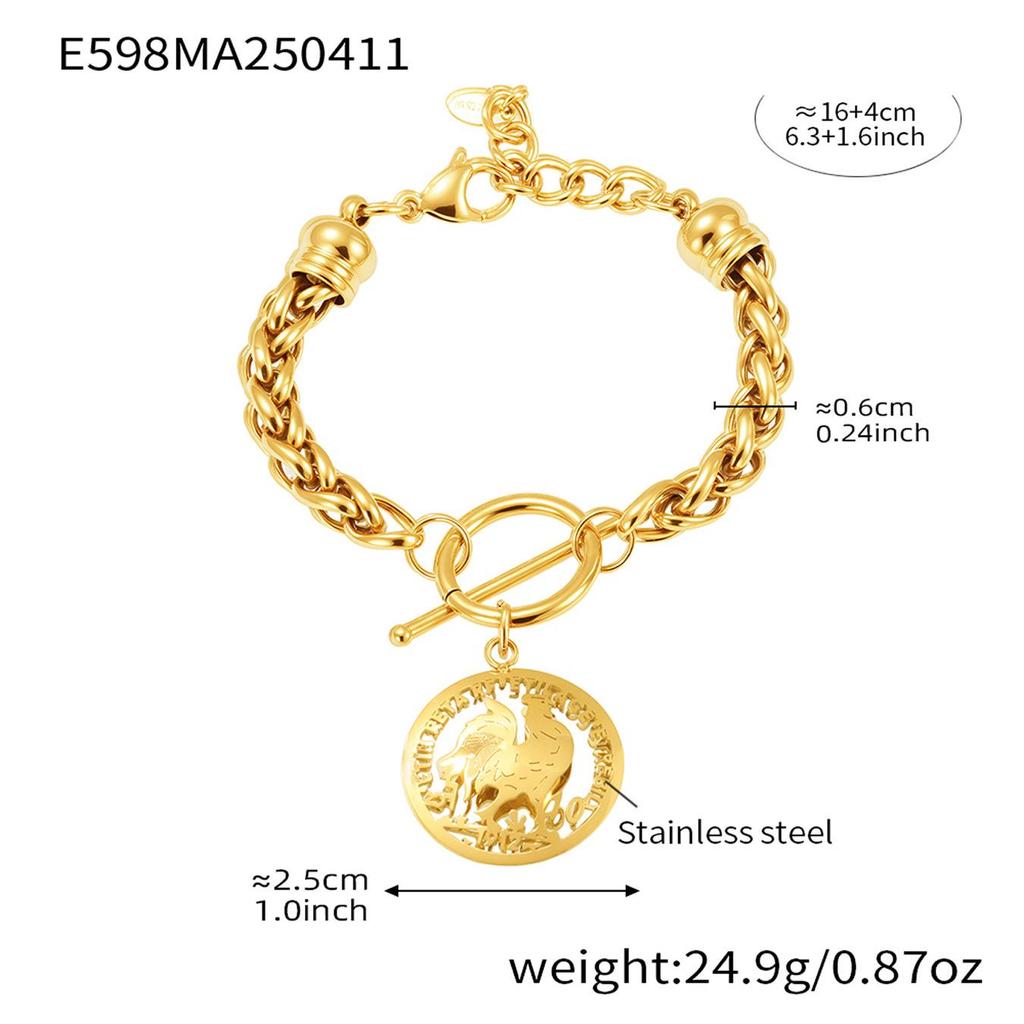 Qiong Yao OT Buckle Gold-Plated Hip Hop Bracelet with Round Pendant