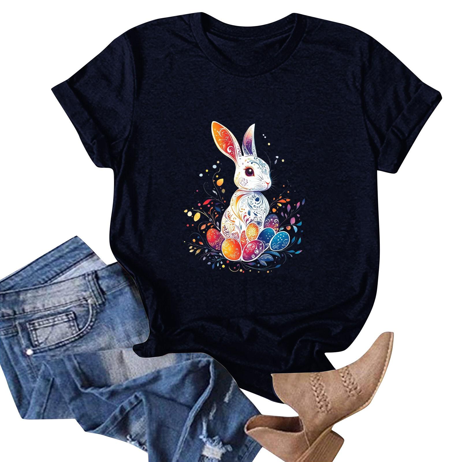 

Женская футболка с коротким рукавом и принтом пасхального кролика S тёмно-синий
