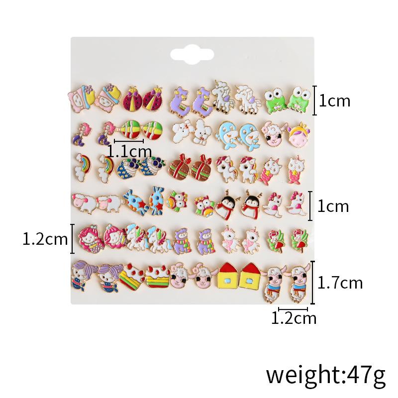 Colored small animal penguin stud earrings 10 pairs combination, cartoon unicorn sheep earrings animal stud earrings
