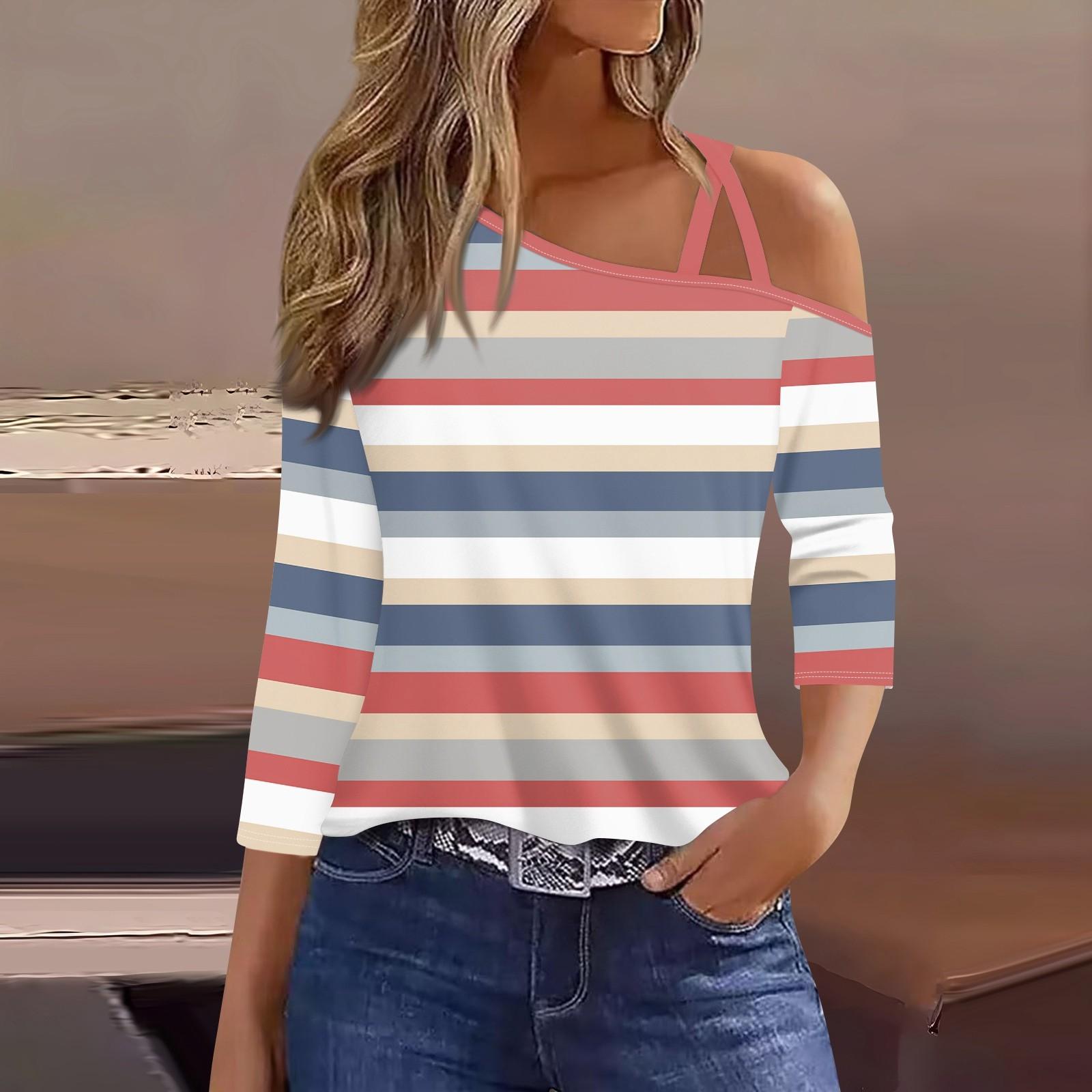 

Женская футболка Футболка с принтом Рукав 3/4 Повседневные Выходные Мода Классический с открытыми плечами Обычный Топ XXXL белый