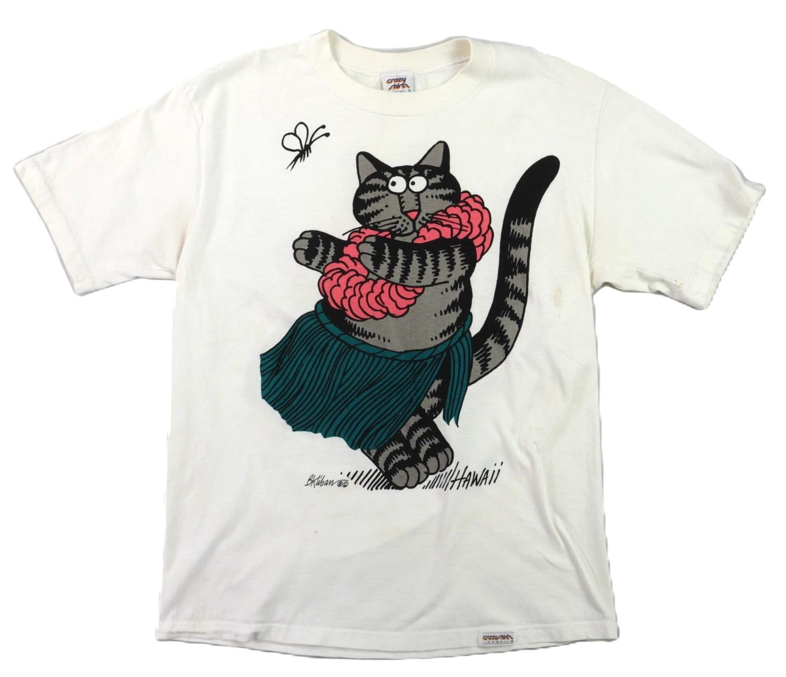 Vintage USA M White B Kliban Cat Hula Hawaii Project Hail Mary T Shirt Top L