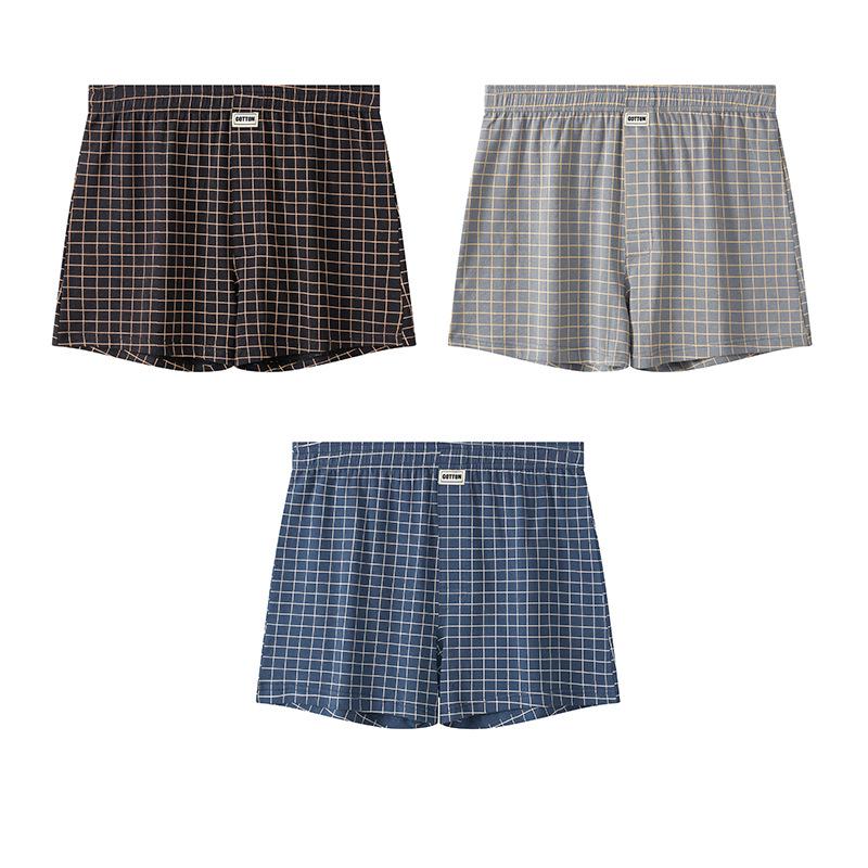 Huajielong Men's Plaid Cotton Boxer Briefs - Loose, Thin & Breathable