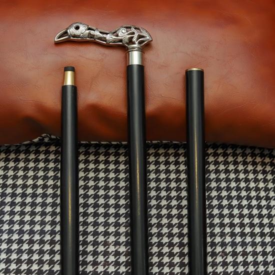 Bird Handle Walking Stick Silver Tone Carved Cane with Black Wooden Shaft Handmade Walking Cane Gift for Men, Collectors