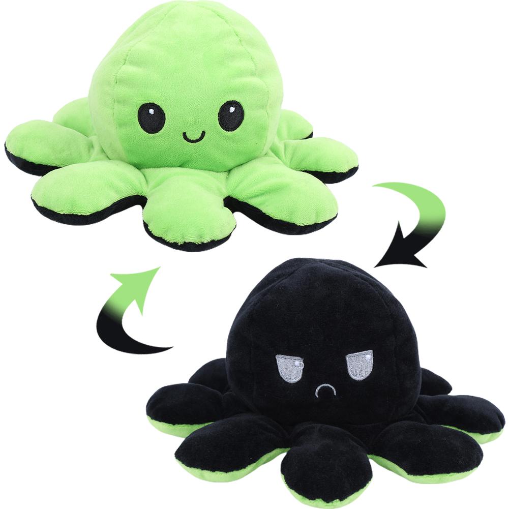 Octopus Plush Doll Reversible Stuffed DoubleSided Flip Animal Lovely Baby Toys(GreenBlack 20 x 10cm)