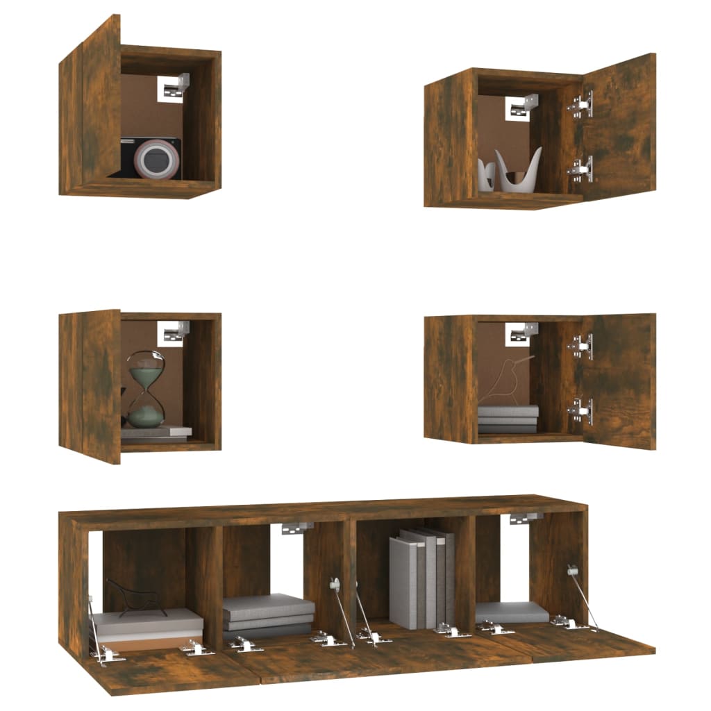 6 Piece TV Cabinet Set Smoked Oak Effect Particleboard