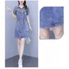 Plus Size Women Summer Fashion Denim Dress Casual Washed Patchwork Design Fat Ladies Clothing