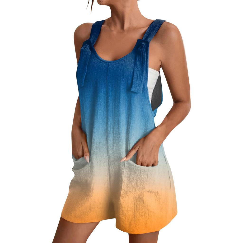 Women's Fashion Gradient Printed Jumpsuit Casual Jumpsuit Shorts
