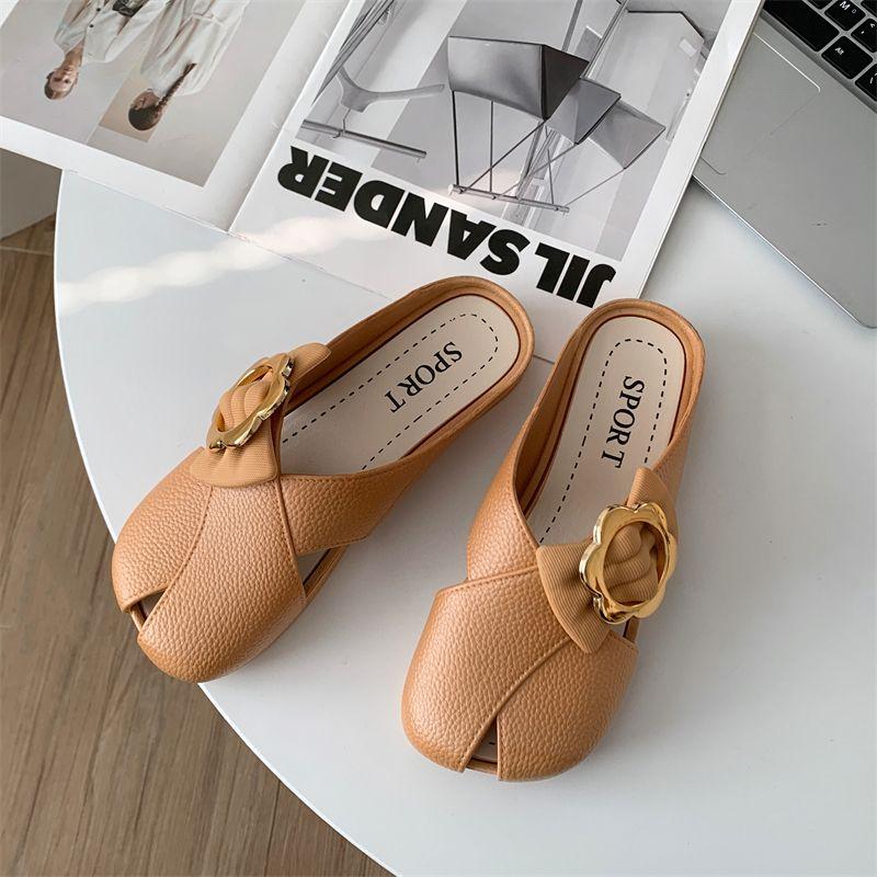 Fashion Slides with Bow Round Toe Hollow Shoes Flat Women's Mules Slippers and Ladies Sandals Summer 2025 on Promotion Slip-resistant 39