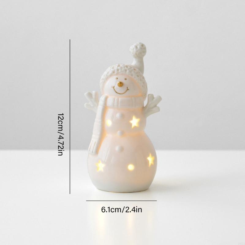 Miniature Ceramic Christmas Tree Snowman Car Sculpture With Cutout and LED Lighted for Home Office Desktop Shelf Decors