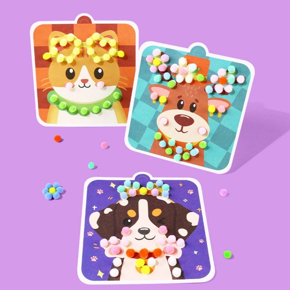 Hairball Children's Sticker Book Educational Pompom Crafts Toy Animal Pompom Art Kit  Kids Activity