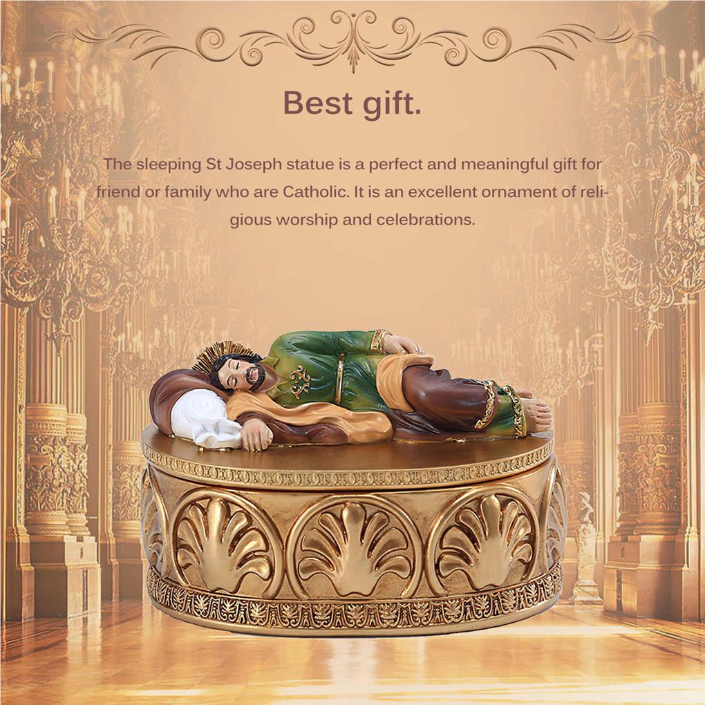St Joseph Resin Statue Vintage Style Non-Fading Religion Sculpture Retro Jewelry Box Decorative Desktop Figurine