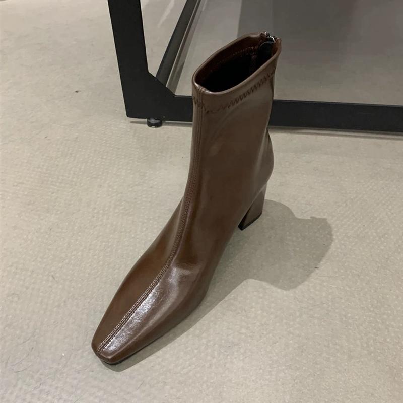 Fashion SUOJIALUN 2024 Winter New Brand Women Ankle Boots Fashion Square High Heel Ladies Elegant Dress Short Boot Round Toe Pumps Shoes