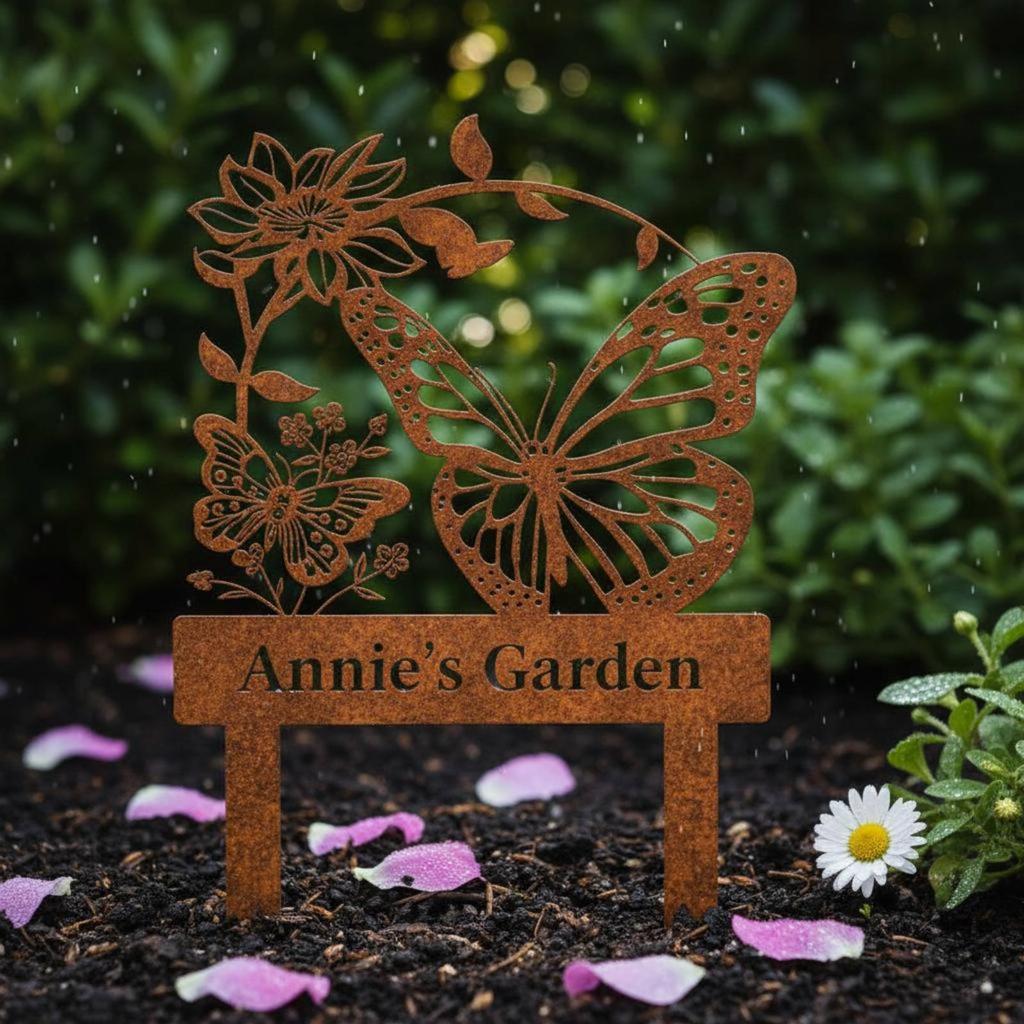 Butterfly Flower Stake Antique Design Flower Butterfly Garden Stake Metal Garden Ornament Sturdy Ornamental Yard Sign Waterproof
