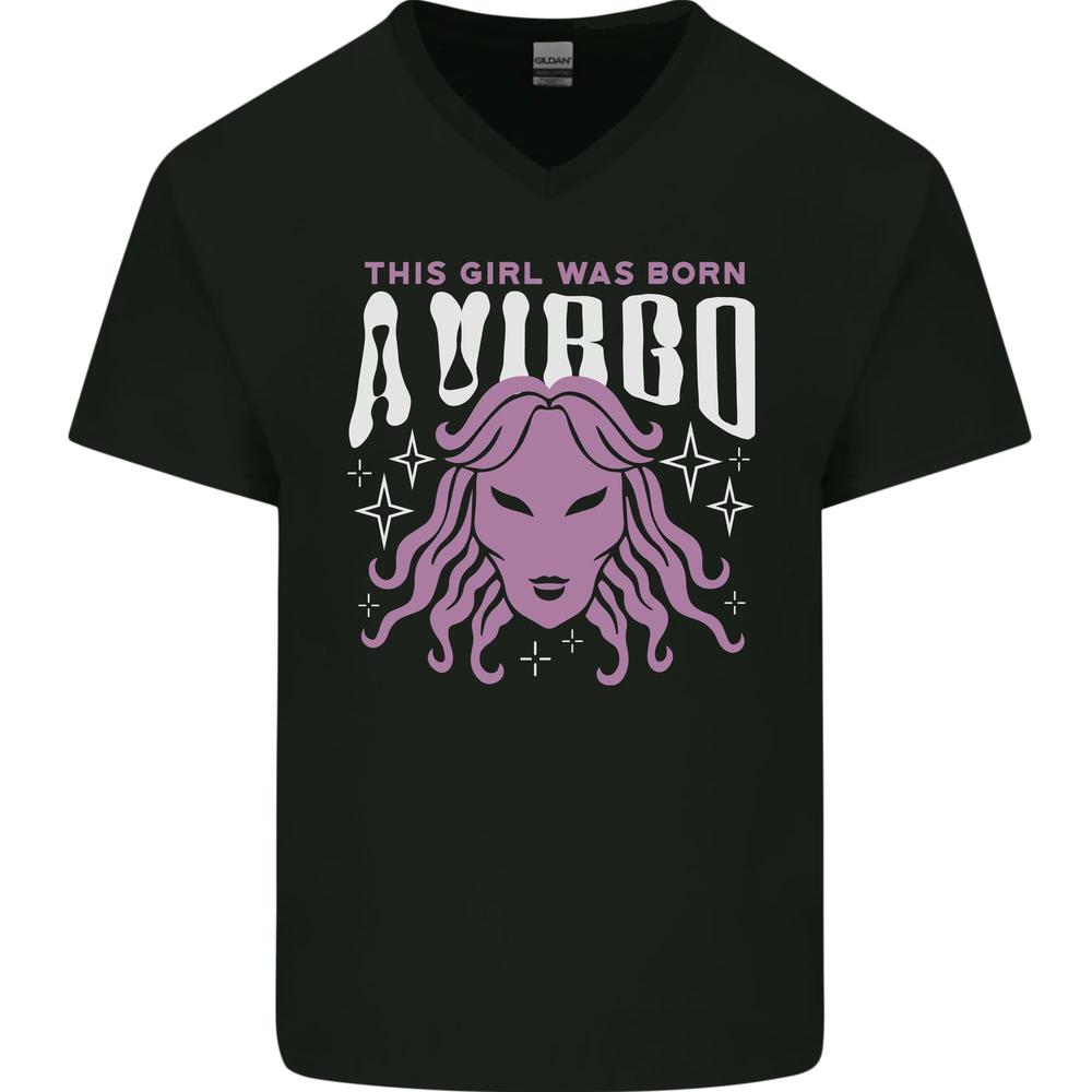 This Girl Was Born Virgo Mens VNeck Cotton T-shirt XXL
