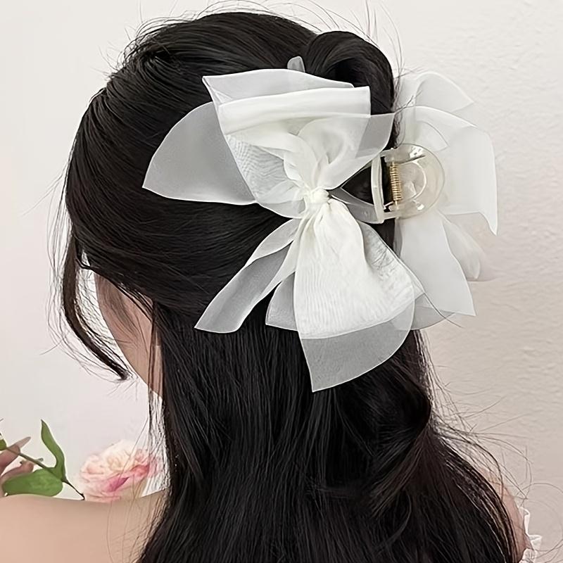 Elegant Large Mesh Bow Hair Claw Non-Slip Vintage-Inspired Accessory for Women Perfect for Everyday & Special Occasions