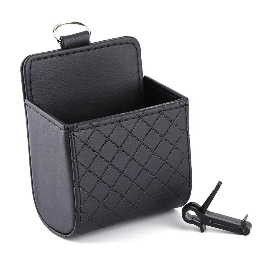 Multi Functional Car Storage Bag Universal Convenient Car Phone Bag PU Leather Exhaust Garbage Bin Phone Holder Item Storage Box
