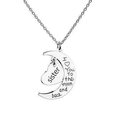 Moderne Edelstahl Kette 'Ich liebe dich bis zum Mond und zurück' für Schwester Tochter Mutter Oma Familienschmuck