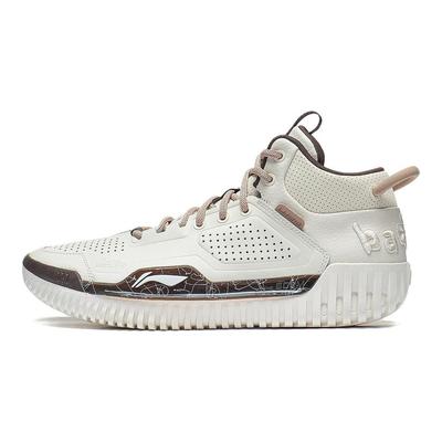 Li Ning Anti-5 Comfortable Shock Absorbing Durable Mid-Top Basketball Shoes Men Sneakers Beige ABFT025-3