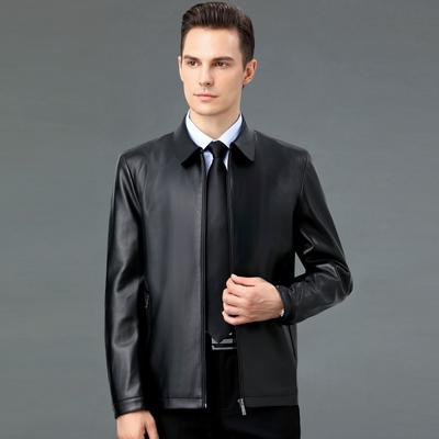 Chaqueta de cuero genuino para hombres, chaqueta informal de negocios corta con solapa de piel de oveja, chaqueta de cuero fina de otoño e invierno para papá