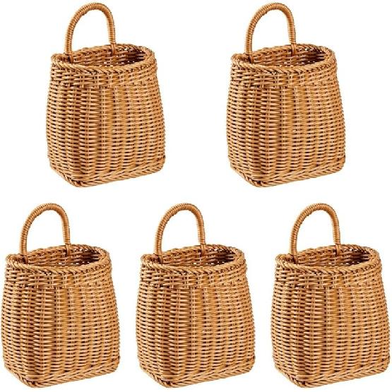 Imitation Rattan Woven Basket Plastic Hanging Basket Kitchen Storage Wall Hanging Basket Flower Basket, 24.5X15.5CM, Brown, G141FC209OE0VCO70URAU11N4 24.5X15.5CM коричневый