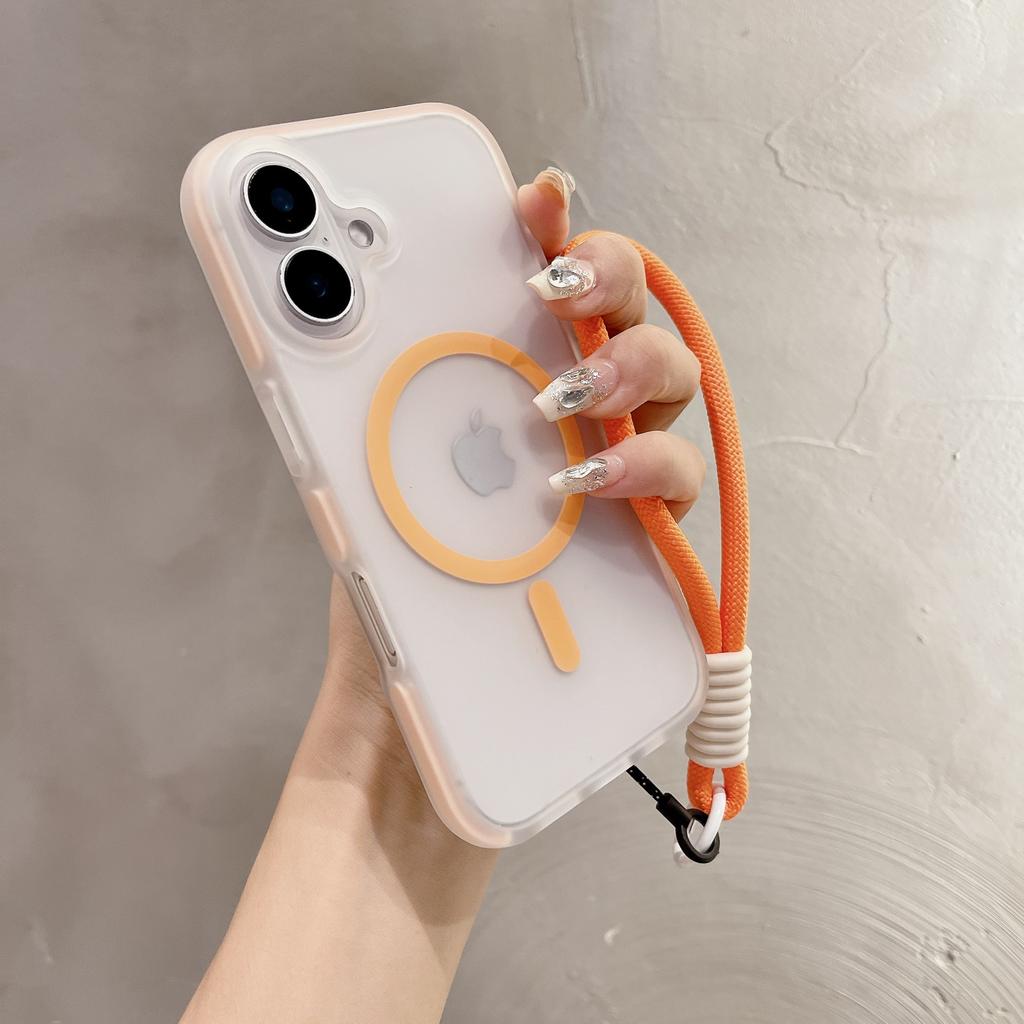 The Transparent Edge Magnetic Anti-drop Phone Case Is Suitable for IPhone16 Protective Case, Soft Apple 15promax Shell Lanyard for Women