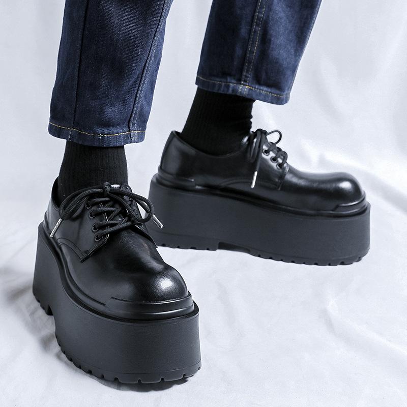 2025 new men's shoes autumn and winter lace-up casual versatile trend ultra-high thick-soled heightening leather shoes men 66645-R