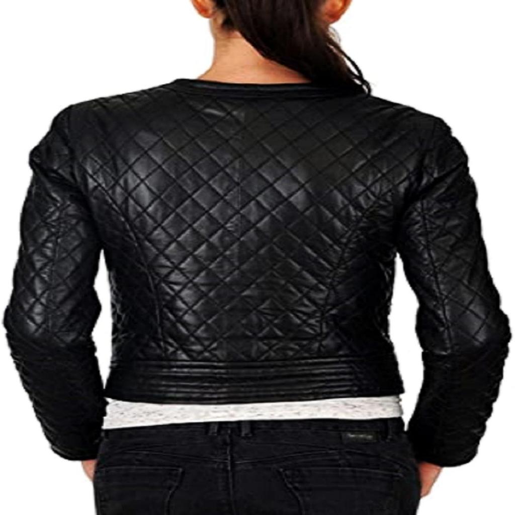 NOORA Women's Real Leather Black Quilted Jacket