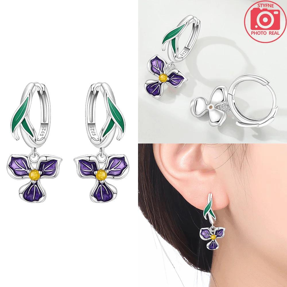 925 Silver Purple Butterfly Earrings Blue Zircon Bowknot Pendants Earrings Women Accessory Gift Valentines Jewelry