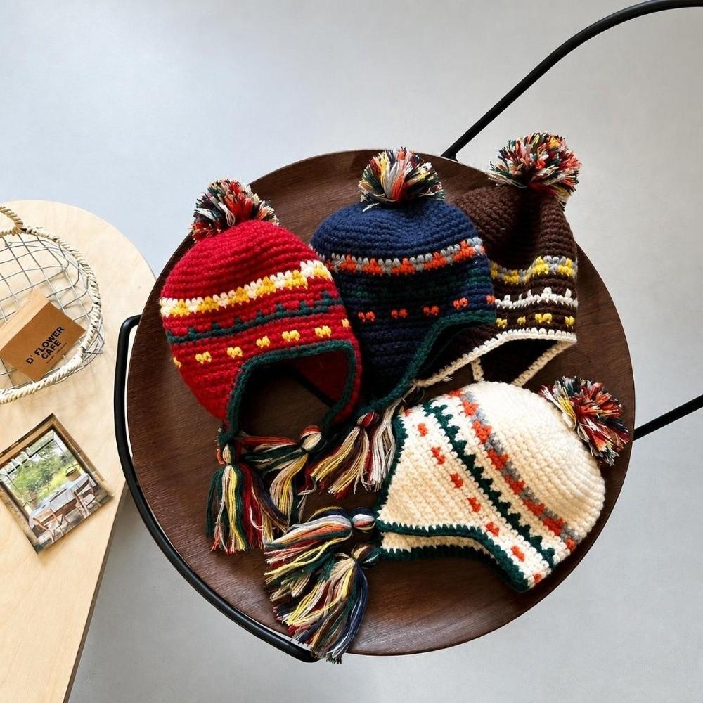 Cold Proof Warm Beanie Windproof Ear Protection Caps Retro Knitted Hats Cold Weather