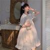 Lady Lazy Lolita Short Sleeve Round White Dress, Collar, Knee-Length, (L)