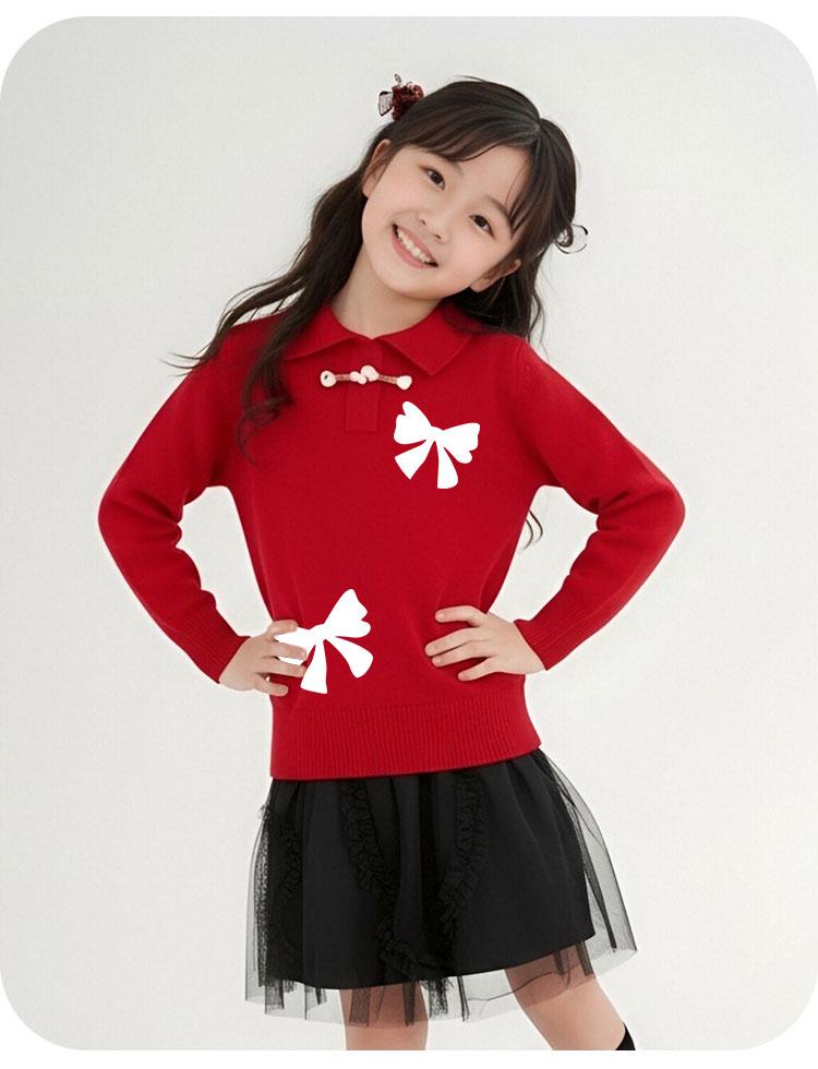 Children's Sweater Spring Thin Medium Size Children's Bow Girls' Knitted Sweater Sweater Top