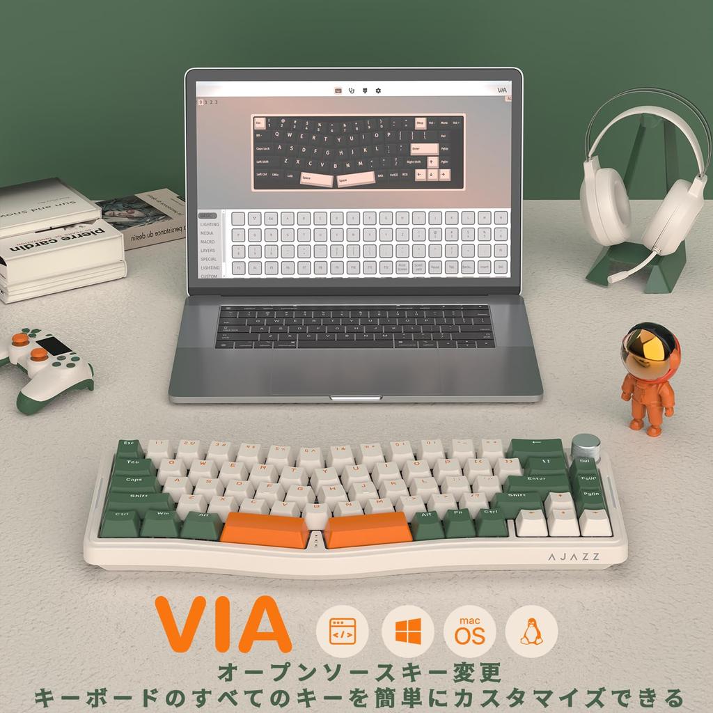 ATTACK SHARK AKS068 Gaming Keyboard Alice Layout Wired 68 Keys Blue Axis Mechanical Keyboard Hot Swappable VIA Programmable GASKET Structure USB