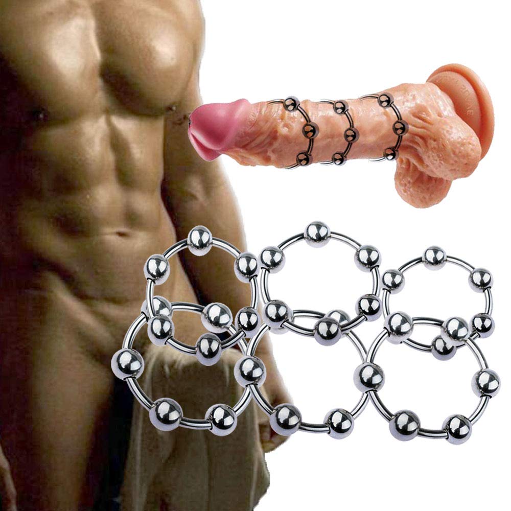 Penis Ring Ring Cock Link Ring with 6 Beads Metal SM Goods Male Toy Stainless Steel Silver Men's