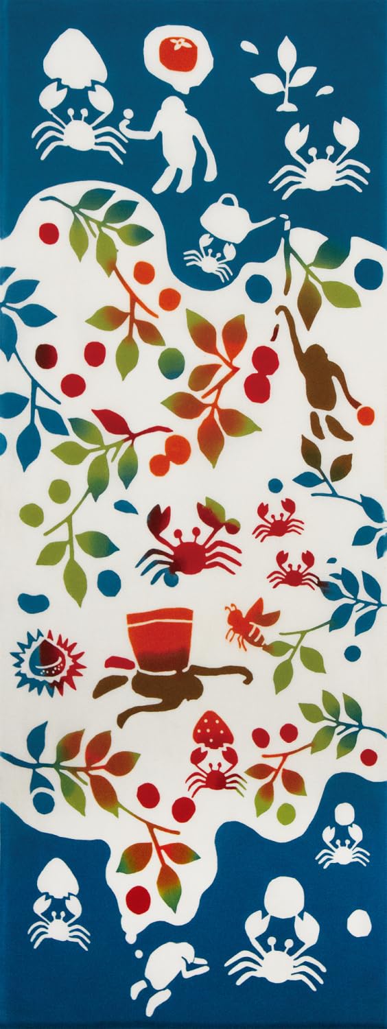 

Prairie Dog Dyed Tenugui Hand Autumn Monkey and Crab Battle by Wabunka Towel, Pattern, [TE-525]