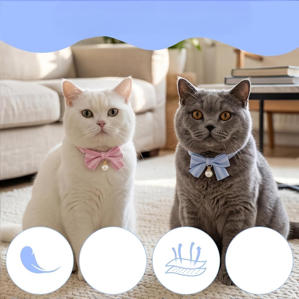 1Pc Breakaway Cat Bowtie Collar, Pearl Decor Pink Blue Bow Collar for Cats and Small Dogs Safety Pet Neck Accessory