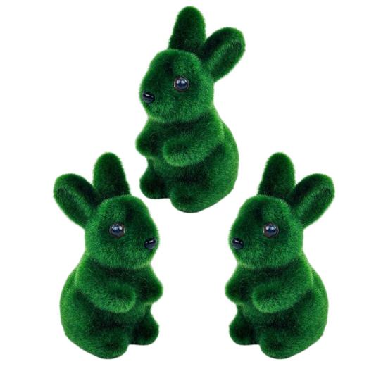 Artificial Moss Bunny Statue Realistic Furry Moss Flocked Rabbit Ornament Standing Foam Rabbit Figurine for Spring Easter Party Patio Desktop Decor