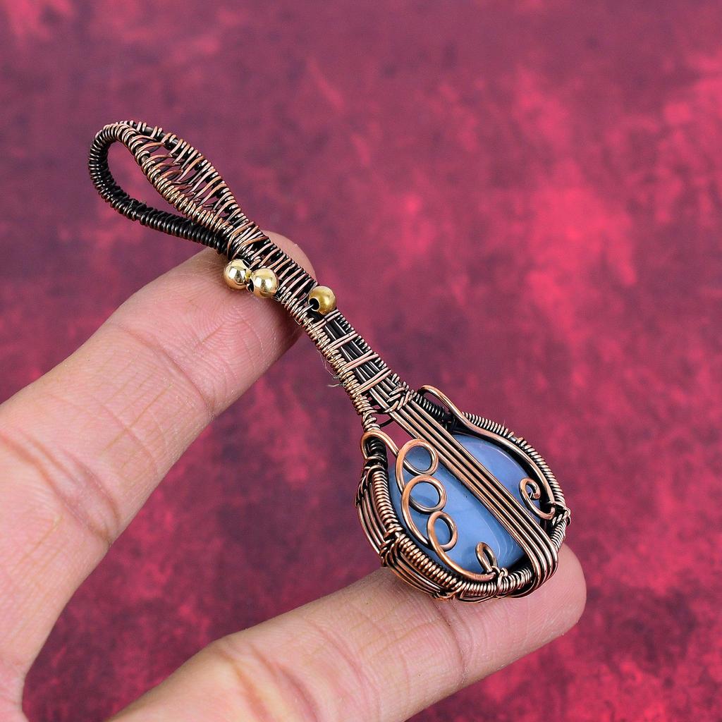 Angelite Pendant Copper Wire Wrapped Pendant Guitar Pendant Dainty Jewelry Handmade Gemstone Pendant Copper Wire Wrap Jewelry Wedding Gifts