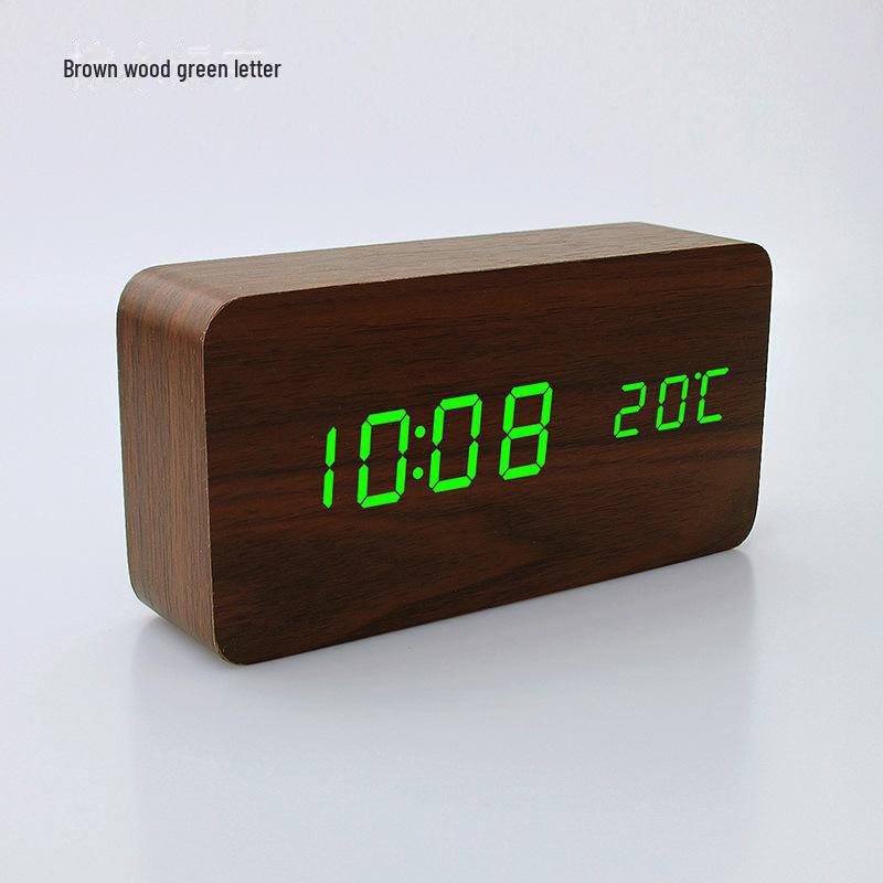 Simple LED Display Wooden Alarm Clock with Voice Control for Students and Children