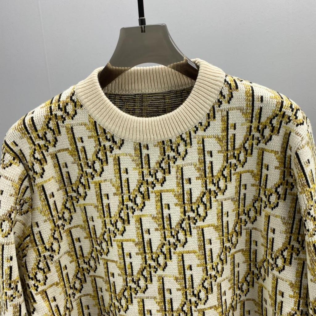 European Trend DI Unisex Letter Jacquard Knit Sweater - Casual Long-Sleeve Round Neck