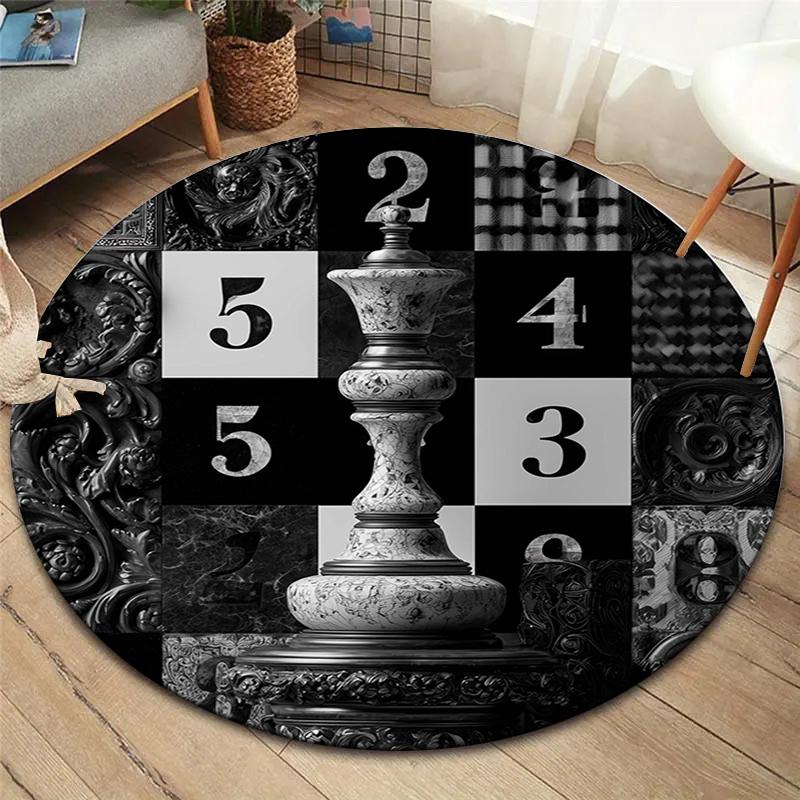 Chess Round Area Rug,Carpet Rug for Living Room Bedroom Sofa Playroom Decor,Non-slip Floor Mat