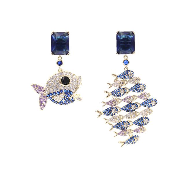 

2022 оригинальные милые серьги-рыбки для женщин, серебро 925 пробы, асимметричные серьги-капли, модные ювелирные аксессуары Cockta синий