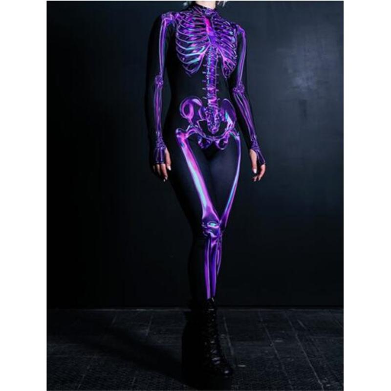 

Хэллоуин Фиолетовый Череп Принт Косплей Парный Комбинезон Унисекс Сексуальный Ужас Зомби Зентай Костюмы Праздничный Вечерний Боди Рейв Кэтсьюты XL