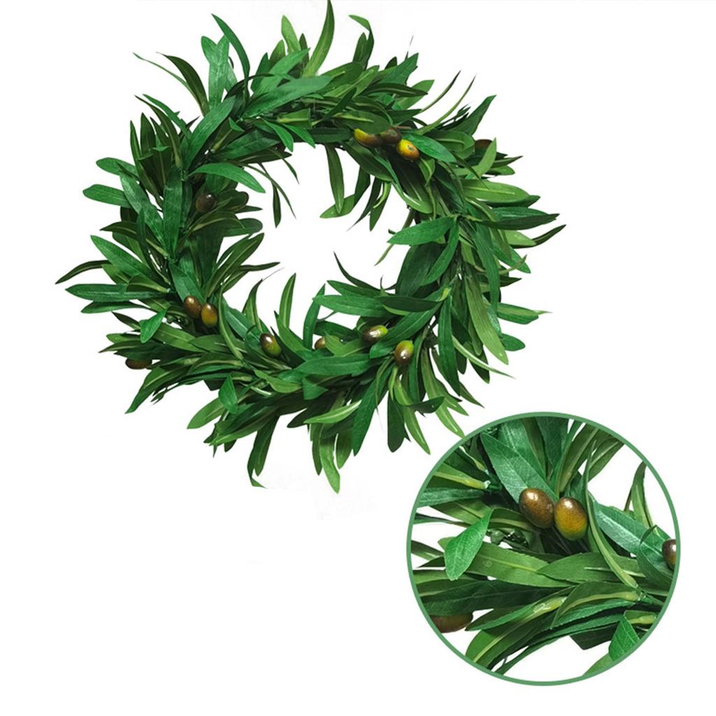 Artificial Olive Wreath 35cm Realistic Olive Leaves Berries Spring Summer Greenery Wreath for Front Door Decoration