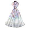 Vacation style V-neck lace-up waist printed dress women's summer short-sleeved lapel long dress temperament commuter women's clothing