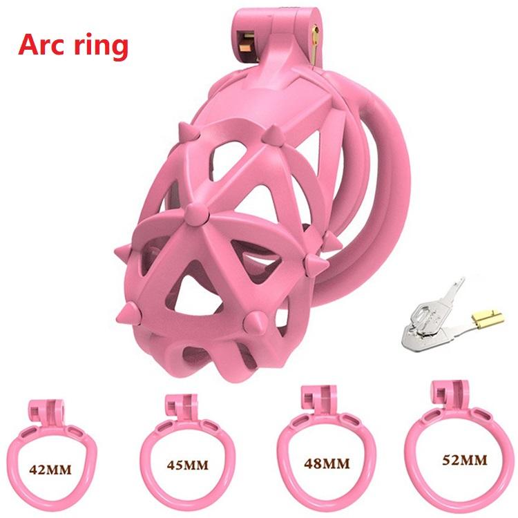 Pink Male Penis Chastity Cage Set Mini Small Bird Chastity Cage With 4 Size Cock Ring Penis Lock Bondage Slave Man Sex Toy