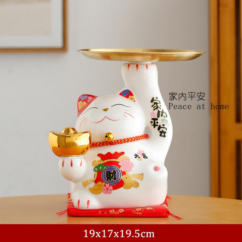 

Керамическая фигурка кошки удачи, поднос для хранения кошек удачи, коробка конфет Maneki Neko, украшение для дома, талисман, орнамент, скульптура белый
