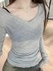 Pure Desire V-Neck Sheer Sun Protection Cover-Up: Spring/Summer Slim Fit Low-Cut Knit T-Shirt for Women