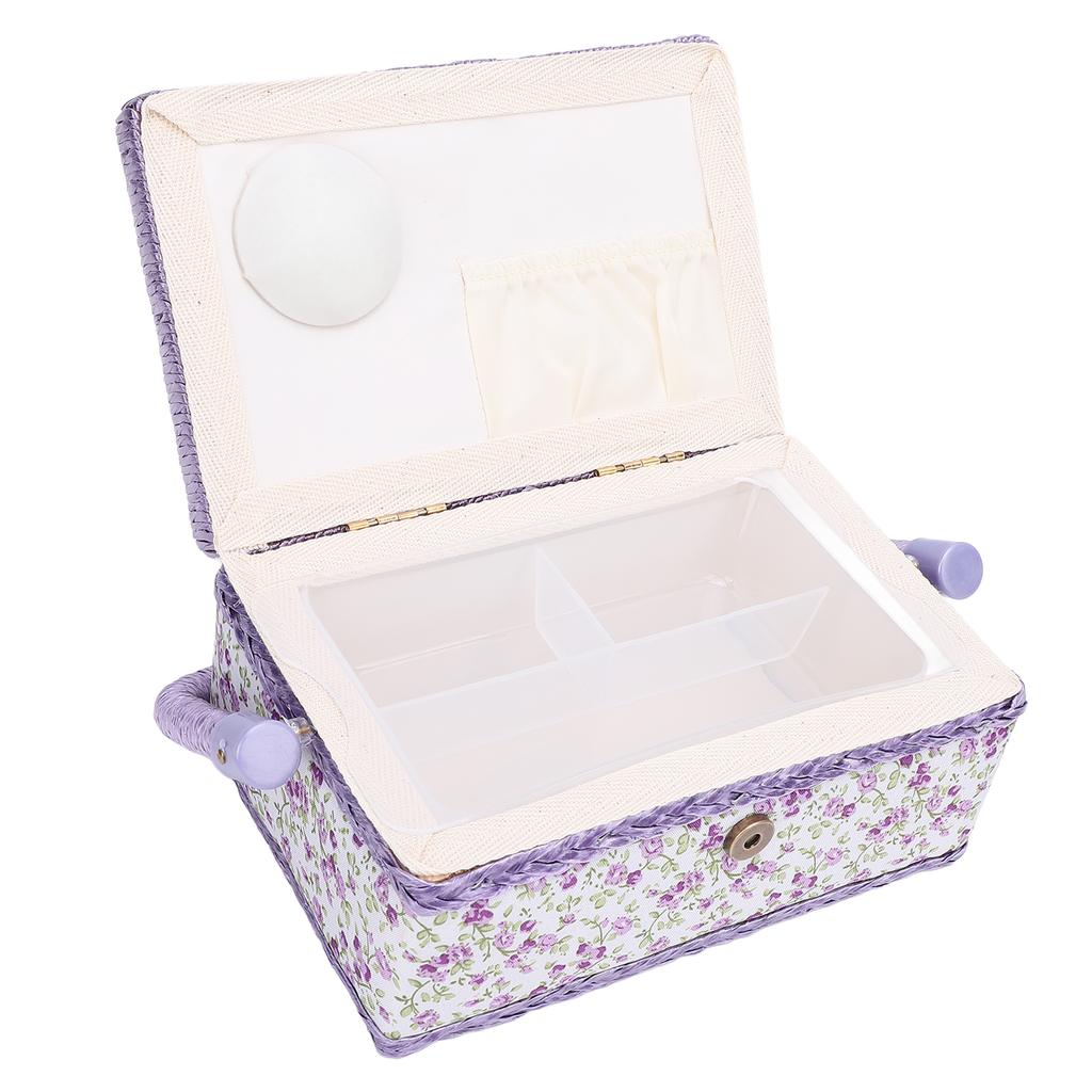 Sewing Tool Basket with Removable Tray Portable Needlework Tool Organizer for Thread Scissors Spool