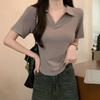 Korean Design Temperament Front Shoulder Short-sleeved Polo Collar T-shirt Women's Summer Fashion Casual and Thin Short Top Ins