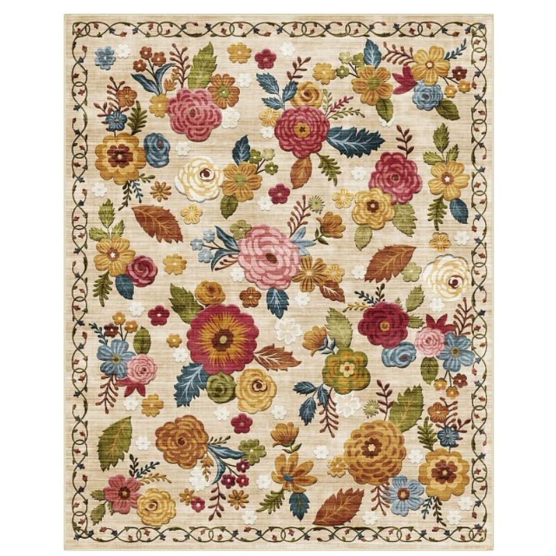 Vintage Floral Print Pattern Living Room Carpet Foldable Machine Washable Sofa Coffee Table Non-slip Floor Mat Bedroom Soft Rug
